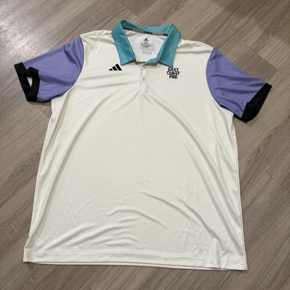Adidas Rugby Polo Shirt Mens 2XL White Green Purple East Coast Pro‎ Stretch